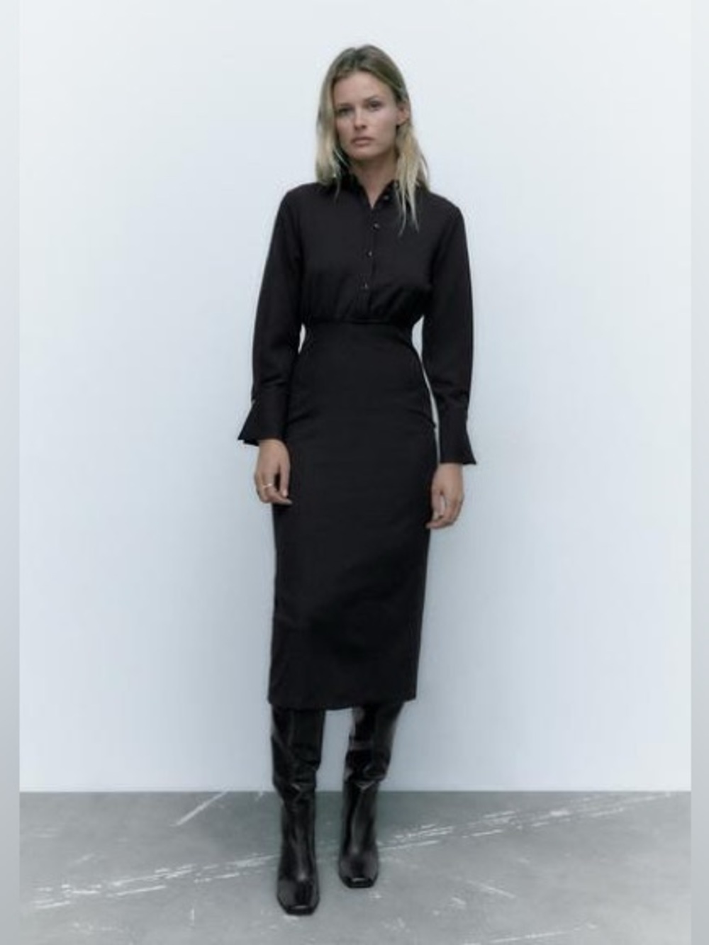 Zara Fitted Shirt Dress Black M NWT